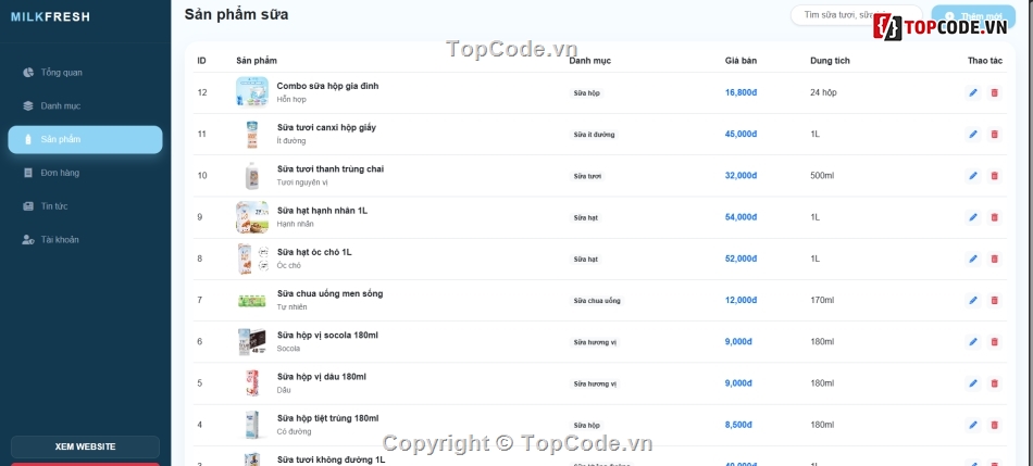 website,web bán sữa,bán website